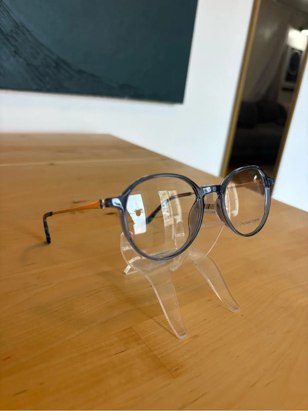 Chlogan Eyewear Round Translucent Blue Eyeglasses Silver Temples 9125 50-16-145